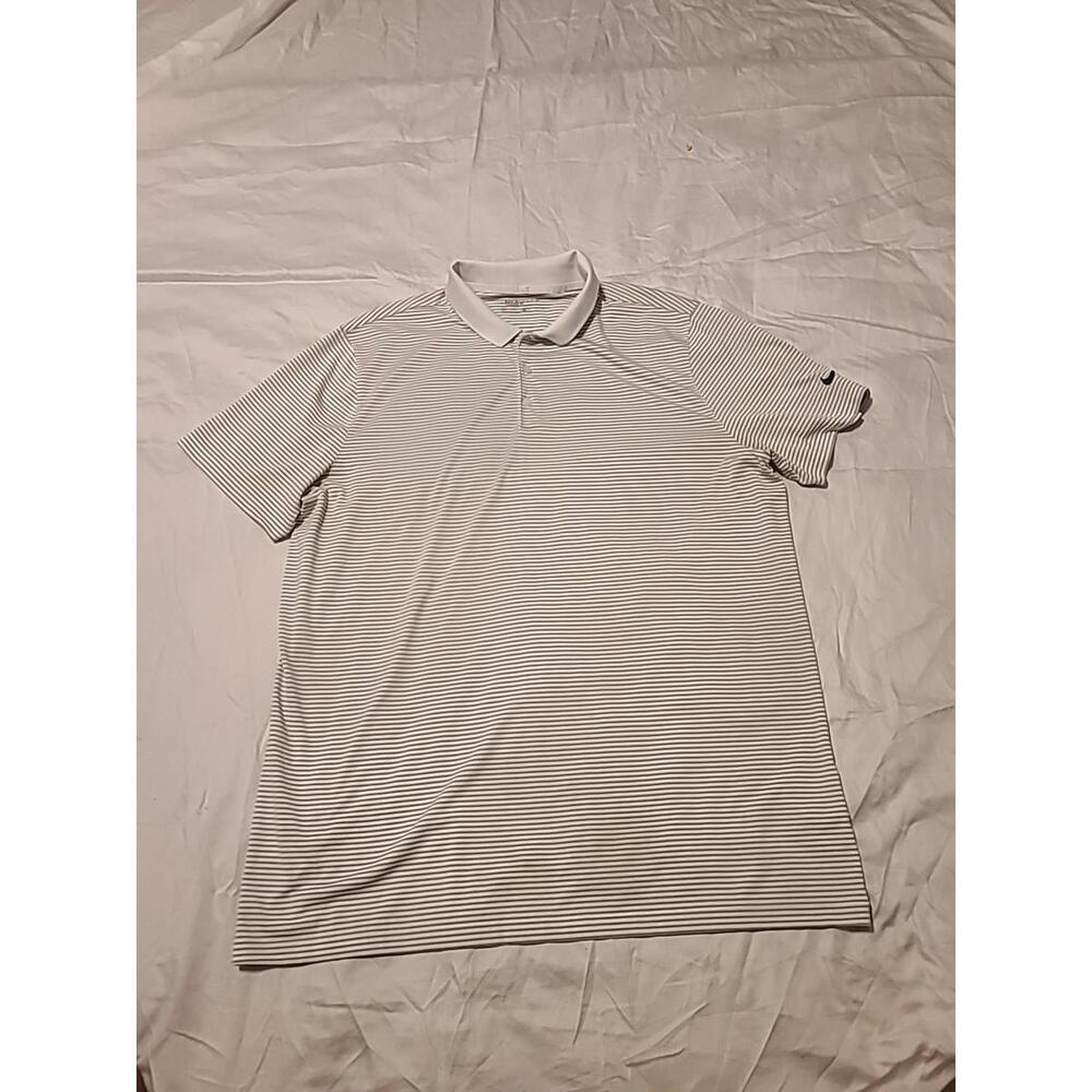 NIKE GOLF DRI FIT TOUR PERFORMANCE POLO SHIRT Sz Mens XL Gray w White Stripe